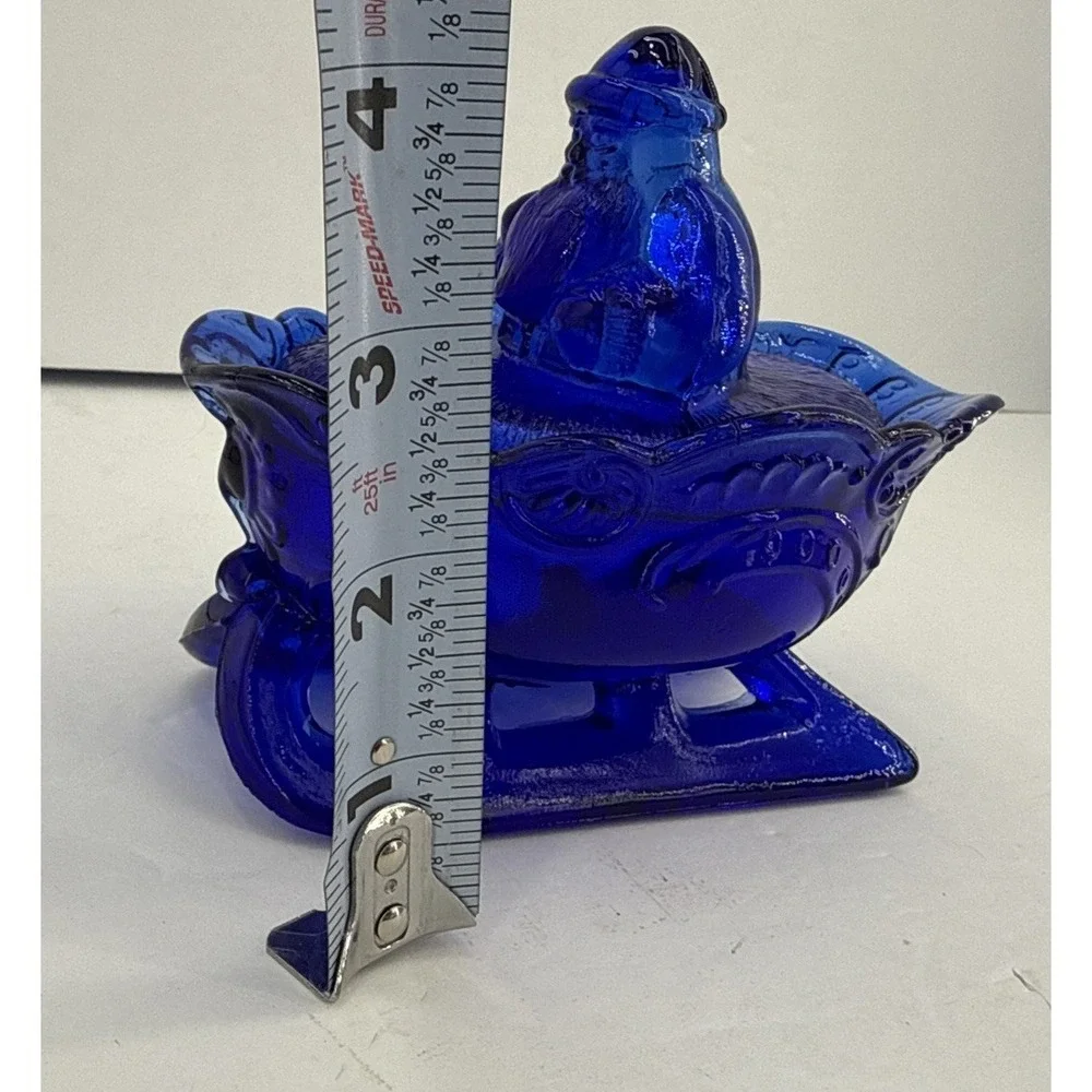 Vtg Westmoreland Cobalt Blue Santa on A Nest Sleigh Covered Dish, Candy,